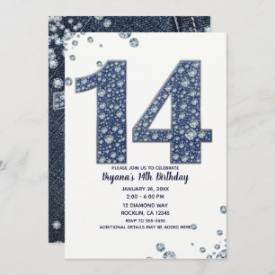 Invitación Denim & Diamonds Bling Sparkle 14 cumpleaños