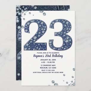 Invitación Denim & Diamonds Bling Sparkle 23 23 cumpleaños