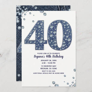 Invitación Denim & Diamonds Bling Sparkle 40TH 40 Cumpleaños