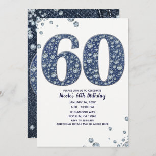 Invitación Denim & Diamonds Bling Sparkle 60TH 60 Cumpleaños