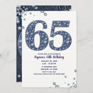 Invitación Denim & Diamonds Bling Sparkle 65TH 65 Cumpleaños