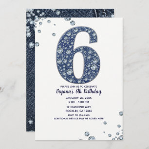 Invitación Denim & Diamonds Bling Sparkle 6 Cumpleaños