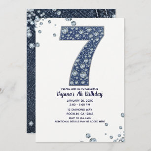 Invitación Denim & Diamonds Bling Sparkle 7 Cumpleaños