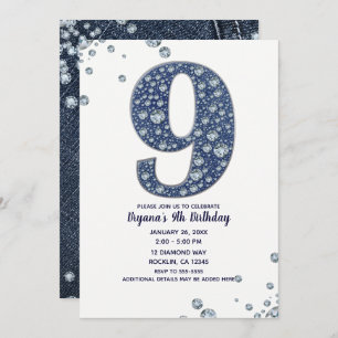 Invitación Denim & Diamonds Bling Sparkle 9 cumpleaños