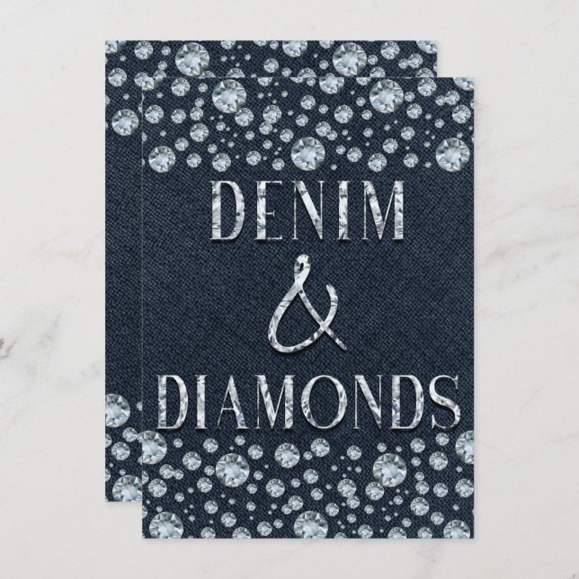 Invitación Denim & Diamonds Bling Sparkle Cumpleaños Party Gl (Anverso / Reverso)
