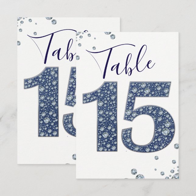 Invitación Denim & Diamonds Bling Sparkle Tabla número 15 (Anverso / Reverso)