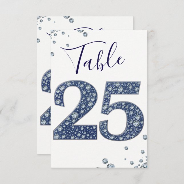 Invitación Denim & Diamonds Bling Sparkle Tabla número 25 (Anverso / Reverso)
