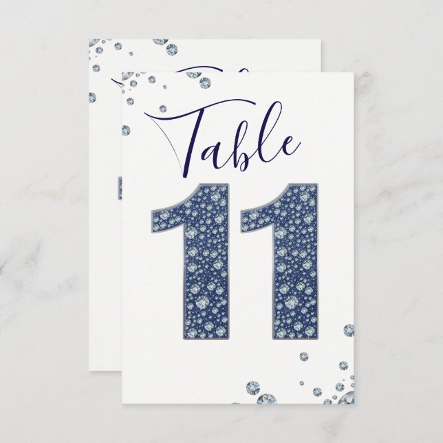 Invitación Denim & Diamonds Bling Sparkle Table Número 11 (Anverso / Reverso)