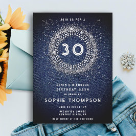 Invitación Denim Diamonds Bling Starburst 30th Birthday Fiest