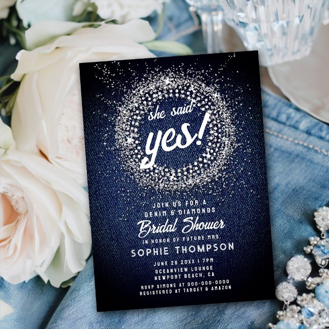 Invitación Denim Diamonds Bling Starburst Yes Bridal Shower (Subido por el creador)