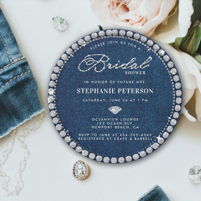 Invitación Denim Diamonds Boda Ring Unique Bridal Shower (denim and diamonds bridal shower invitation big sparkler ring classy stylish chic modern romantic )