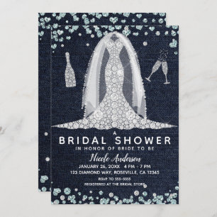 Invitación Denim & Diamonds Boda Vestido Bridal Shower Glam