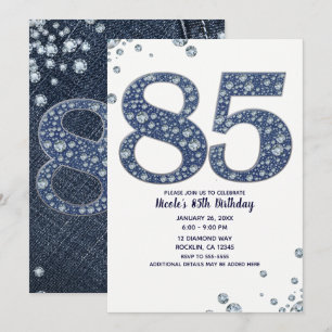 Invitación Denim & Diamonds Brillo Brillante 85 cumpleaños 85