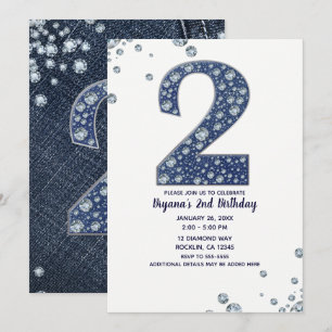 Invitación Denim & Diamonds Brillo Destello 2DO Cumpleaños 2 