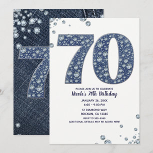Invitación Denim & Diamonds Brillo Destello 70 cumpleaños 70