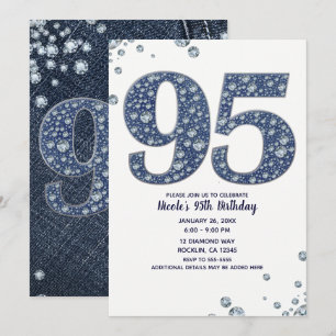 Invitación Denim & Diamonds Brillo Destello 95 cumpleaños 95