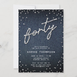 Invitación Denim Diamonds Caligrafía moderna 40 cumpleaños
