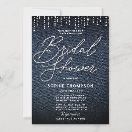 Invitación Denim Diamonds Calligraphy Elegant Bridal Shower