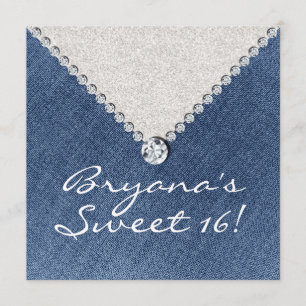 Invitación Denim Diamonds con Brillo de Plata para