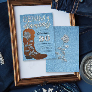 Invitación Denim Diamonds Cowgirl Bling Jeans Fiesta de cumpl
