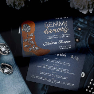 Invitación Denim Diamonds Cowgirl Boot Bachelorette Itinerari