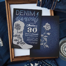 Invitación Denim Diamonds Cowgirl Boot Bling Fiesta de cumple