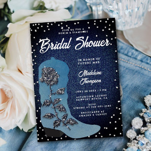 Invitación Denim Diamonds Cowgirl Boot Rosa Bridal Shower