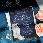 Invitación Denim Diamonds Cowgirl Boots Bling 21st Birthday<br><div class="desc">Un país moderno, elegante y moda, invitación a la fiesta de cumpleaños 21 para mujeres con un tema de denim y diamantes. Presenta un fondo de denim, un par blanco de palabras de botas de vaquera en pintura acrílica y tipografía en blanco, con la palabra "Cumpleaños" en caligrafía moderna y...</div>
