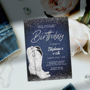 Invitación Denim Diamonds Cowgirl Boots Bling 40 cumpleaños