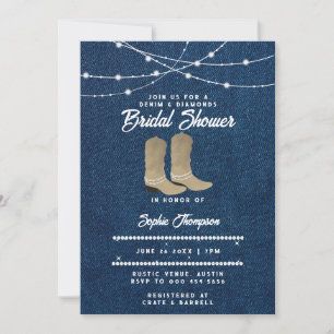 Invitación Denim Diamonds Cowgirl Boots Ilumina ducha de novi