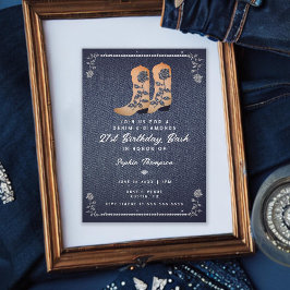 Invitación Denim Diamonds Cowgirl Boots Rosas 21 cumpleaños