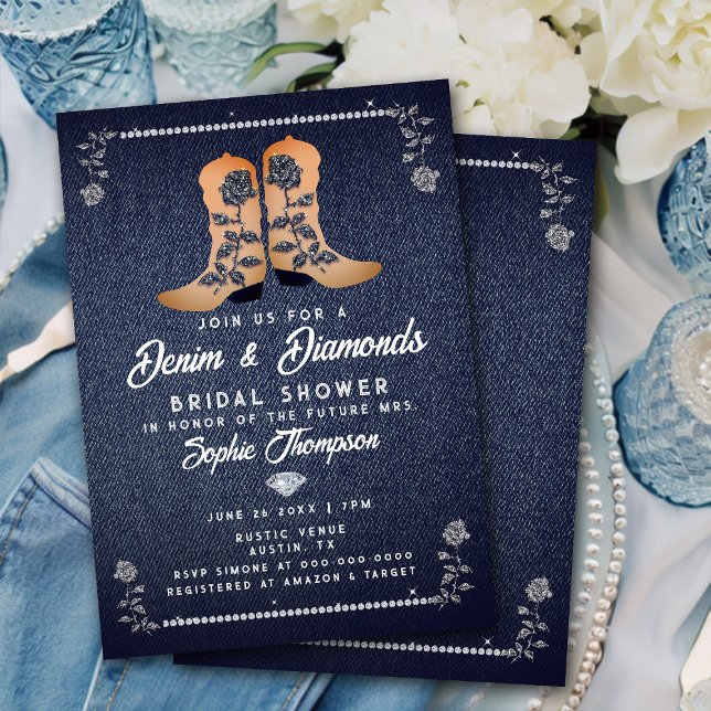 Invitación Denim Diamonds Cowgirl Boots Rosas Ducha de novias (Subido por el creador)