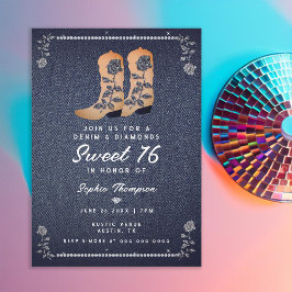 Invitación Denim Diamonds Cowgirl Boots Rosas dulces 16