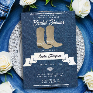 Invitación Denim Diamonds Cowgirl Boots Rústico Ducha de novi