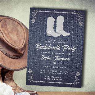 Invitación Denim Diamonds Cowgirl Boots Western Bachelorette