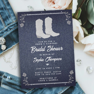 Invitación Denim Diamonds Cowgirl Boots Western Bridal Shower
