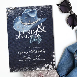 Invitación Denim Diamonds Cowgirl Gorra 30 cumpleaños Fiesta