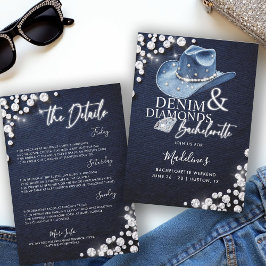 Invitación Denim Diamonds Cowgirl Gorra Bachelorette Itinerar