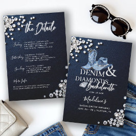 Invitación Denim Diamonds Cowgirl Moda Bachelorette Itinerary