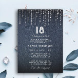 Invitación Denim Diamonds Drippings 18th Birthday Party<br><div class="desc">Un sencillo,  moderno,  elegante y moda plantilla de invitación para fiesta de 18 años con fondo de denim,  goteo de diamantes/diamantes de imitación (diamantes simulados,  no reales) y tipografía moderna en blanco. Un diseño de moda "denim and diamante" para una joven en su 18º cumpleaños!</div>