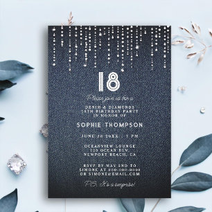 Invitación Denim Diamonds Drippings 18th Birthday Party