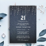 Invitación Denim Diamonds Drippings 21ª Fiesta de cumpleaños<br><div class="desc">Un sencillo,  moderno,  elegante y moda plantilla de invitación para fiestas de 21 años con fondo de denim,  goteo de diamantes/diamantes de imitación (diamantes simulados,  no reales) y tipografía moderna en blanco. ¡Un diseño de moda "denim y diamantes" para una mujer en su 21º cumpleaños!</div>