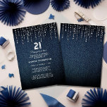 Invitación Denim Diamonds Drippings 21ª Fiesta de cumpleaños<br><div class="desc">Un sencillo, moderno, elegante y de moda plantilla de invitación a la fiesta de cumpleaños con fondo de denim, guiños de diamantes/diamantes de imitación (diamantes simulados, no reales) y tipografía moderna en blanco. Un diseño de moda de "denim y diamantes" para una mujer de cualquier edad, ¡en su 21 cumpleaños!...</div>