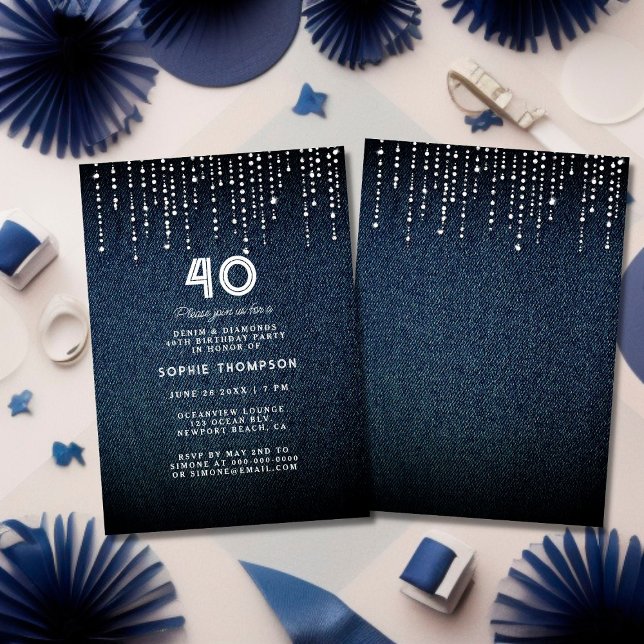 Invitación Denim Diamonds Drippings 40 Fiesta de cumpleaños (Subido por el creador)