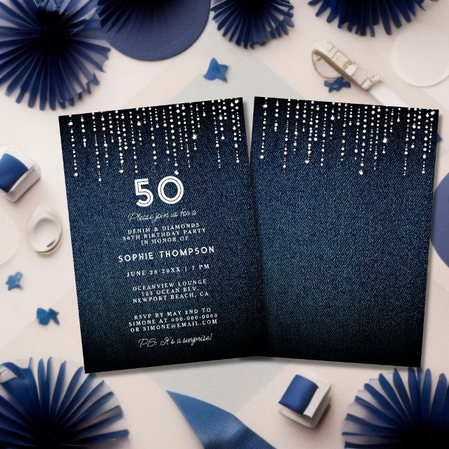 Invitación Denim Diamonds Drippings 50 cumpleaños (Subido por el creador)
