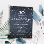 Invitación Denim Diamonds Elegant Bling 30th Birthday Fiesta<br><div class="desc">Un sencillo, moderno, elegante y de moda plantilla de invitación a la fiesta de cumpleaños con fondo de denim, la palabra BIRTHDAY cubierta con diamantes blancos (diamantes simulados, no reales) y en escritura moderna de caligrafía, y tipografía en blanco. Un elegante "denim y diamantes" de 30 años para el diseño...</div>