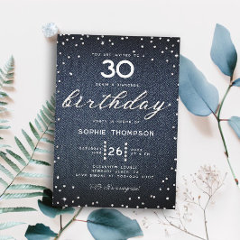 Invitación Denim Diamonds Elegant Bling 30th Birthday Fiesta