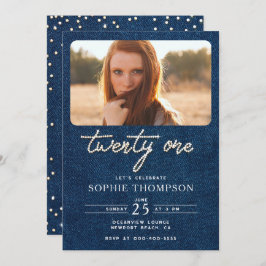 Invitación Denim Diamonds Elegant Modern 21st Birthday Photo