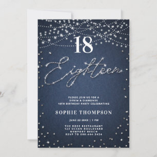 Invitación Denim Diamonds Elegant Purpurina Azul 18 cumpleaño