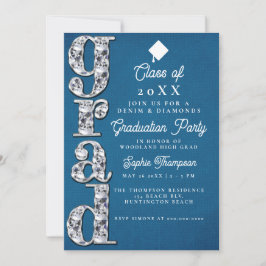 Invitación Denim Diamonds Elegant Script Graduation Party
